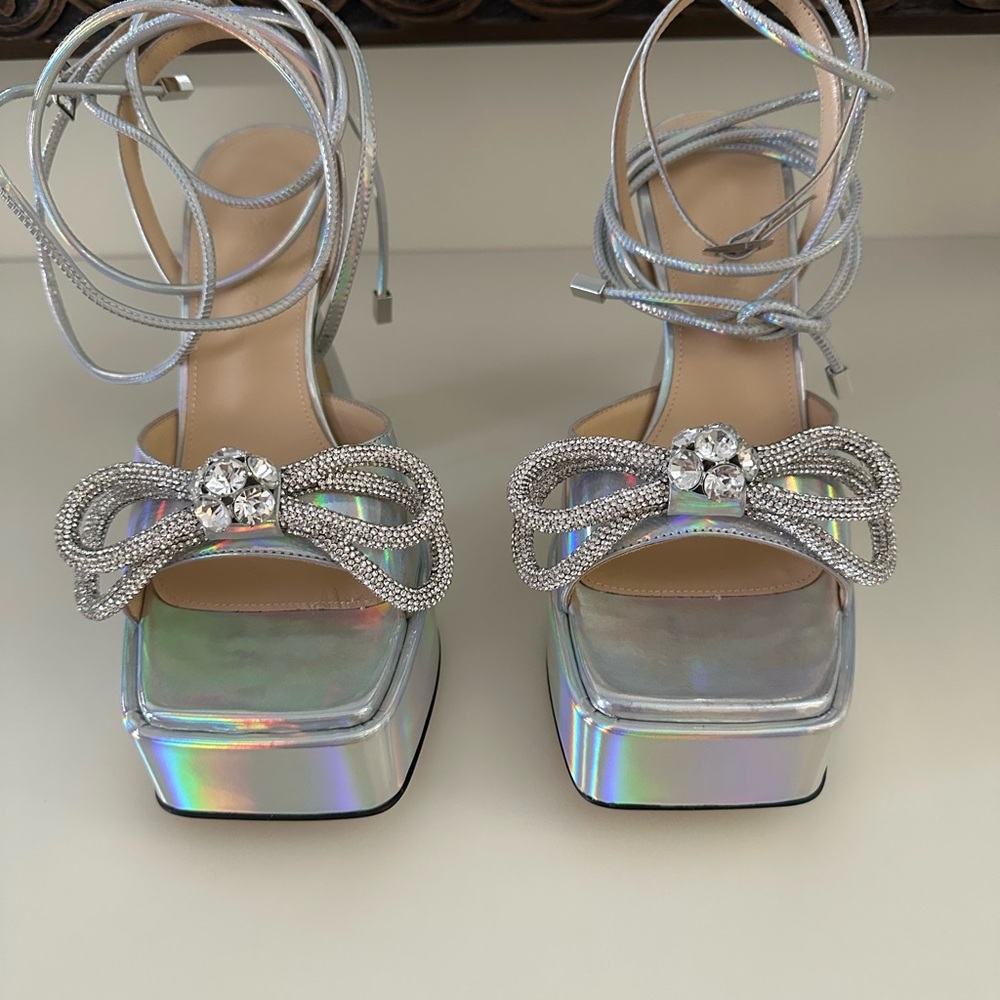 MACH & MACH Silver Holographic Platform Heels
